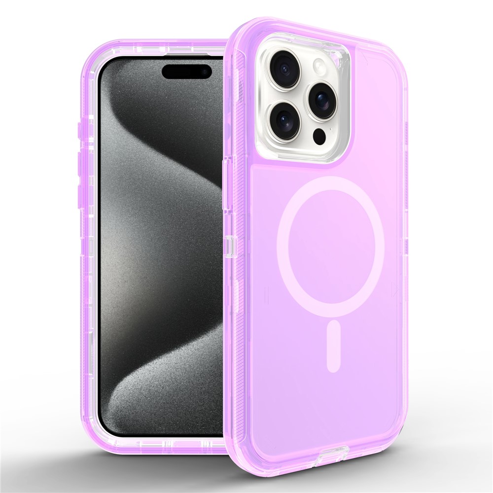 For iPhone 15 Pro Max Case Compatible with MagSafe Shockproof TPU + PC Phone Back Cover - Transparent Purple