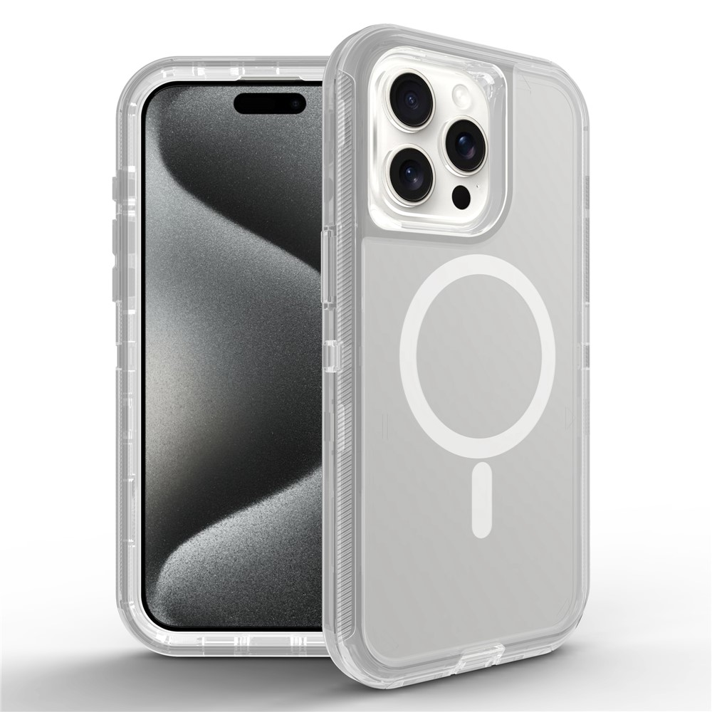 For iPhone 15 Pro Max Case Compatible with MagSafe Shockproof TPU + PC Phone Back Cover - Transparent Grey