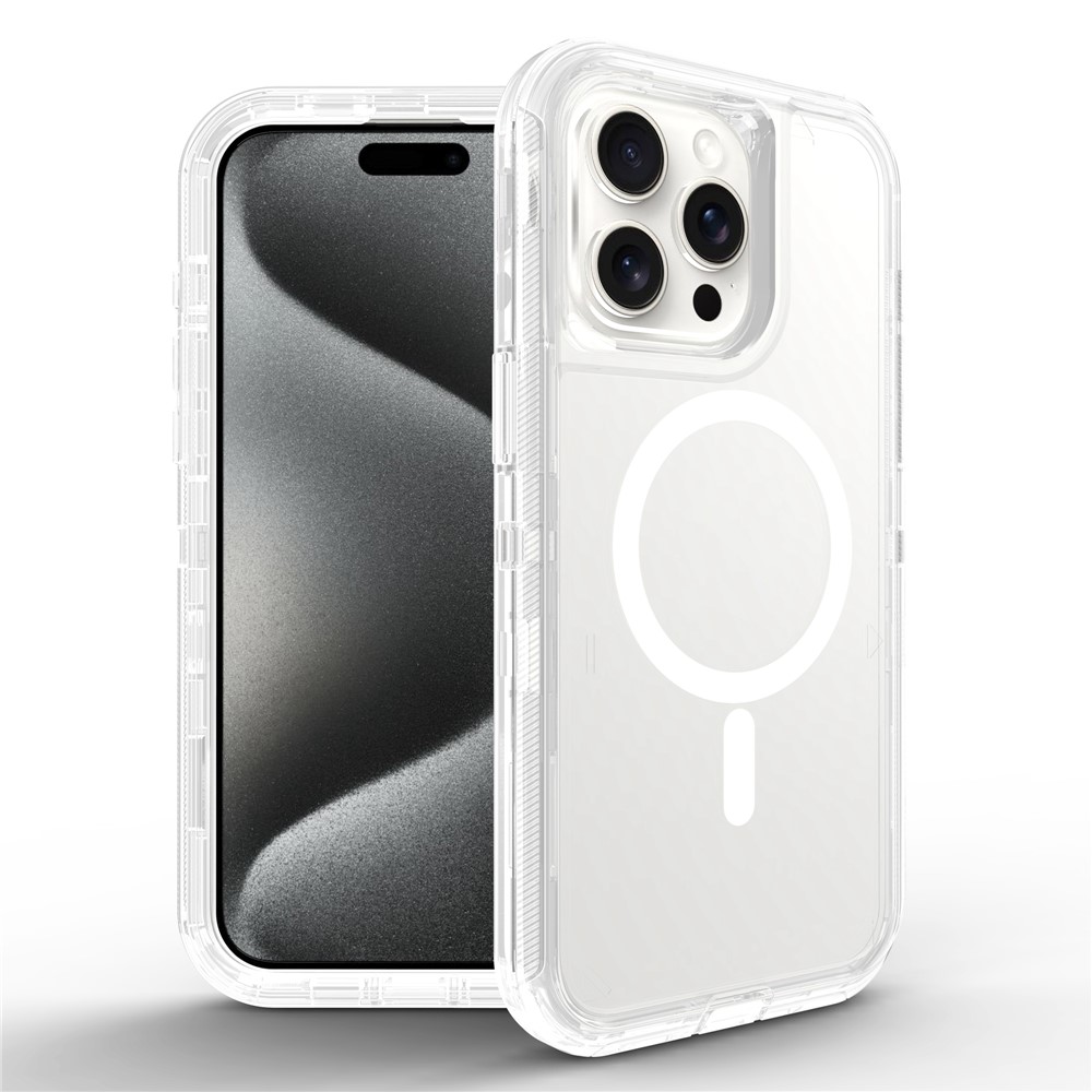 For iPhone 15 Pro Max Case Compatible with MagSafe Shockproof TPU + PC Phone Back Cover - Transparent