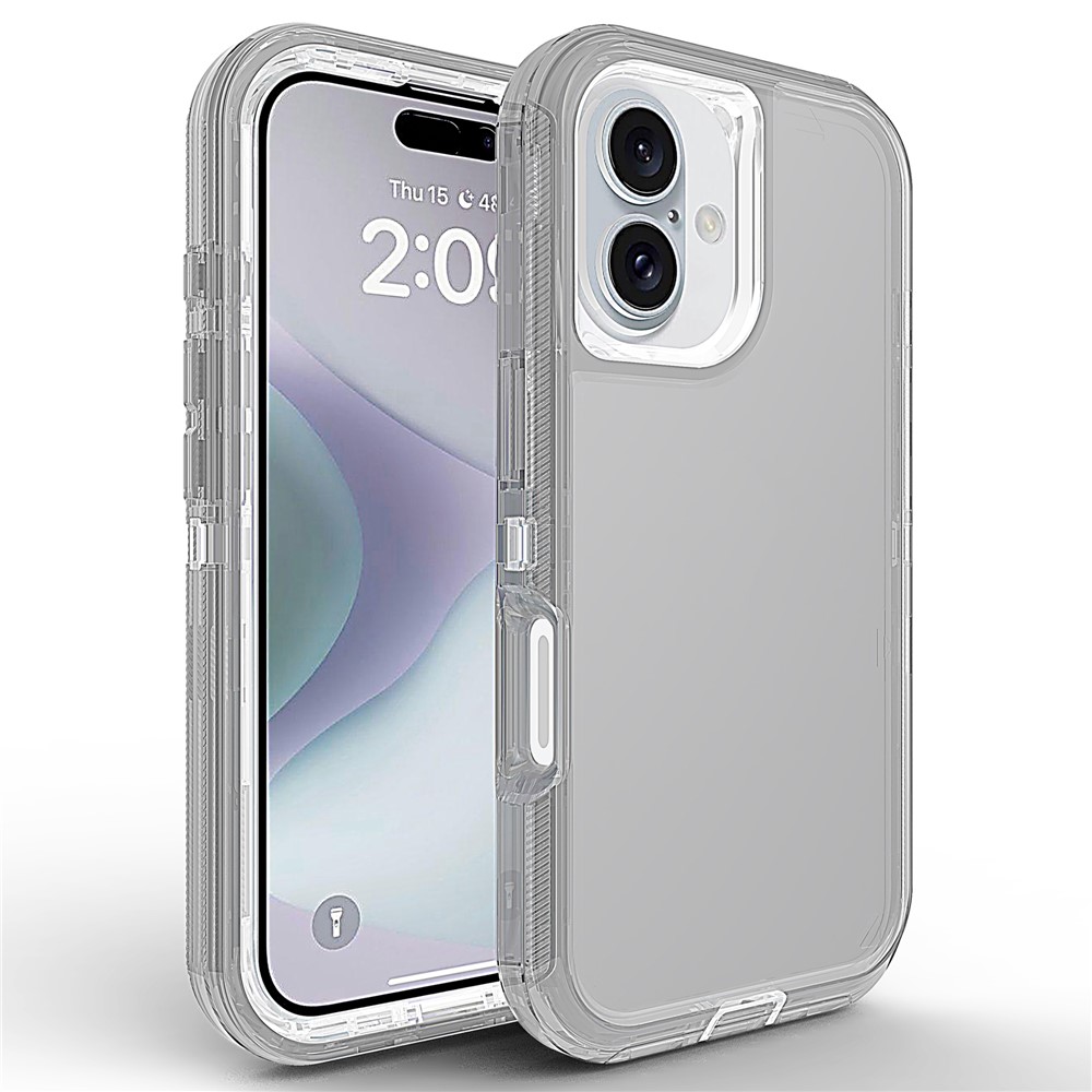 For iPhone 16 Plus Case 3 in 1 Detachable Shockproof TPU + PC Phone Back Cover - Transparent Grey