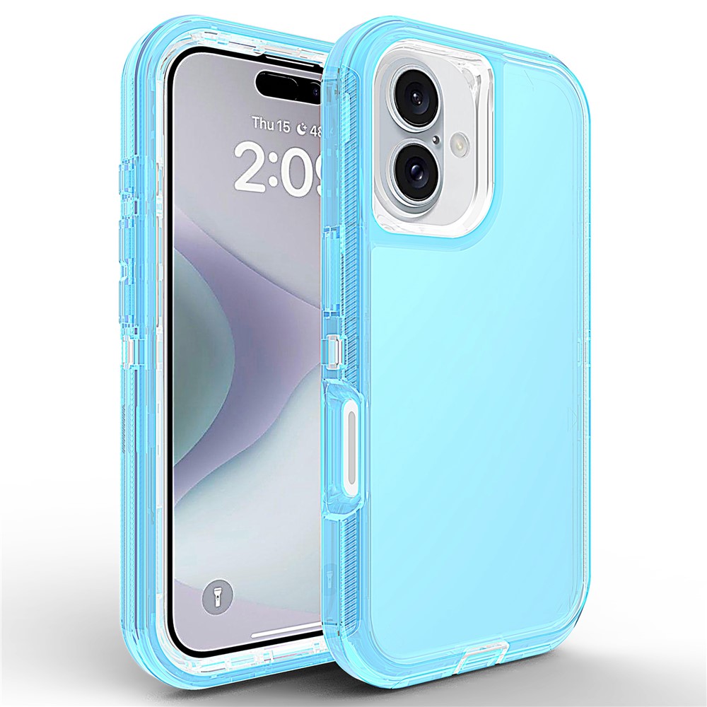 For iPhone 16 Plus Case 3 in 1 Detachable Shockproof TPU + PC Phone Back Cover - Transparent Blue