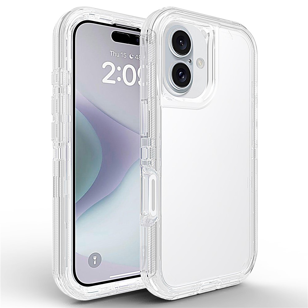 For iPhone 16 Plus Case 3 in 1 Detachable Shockproof TPU + PC Phone Back Cover - Transparent