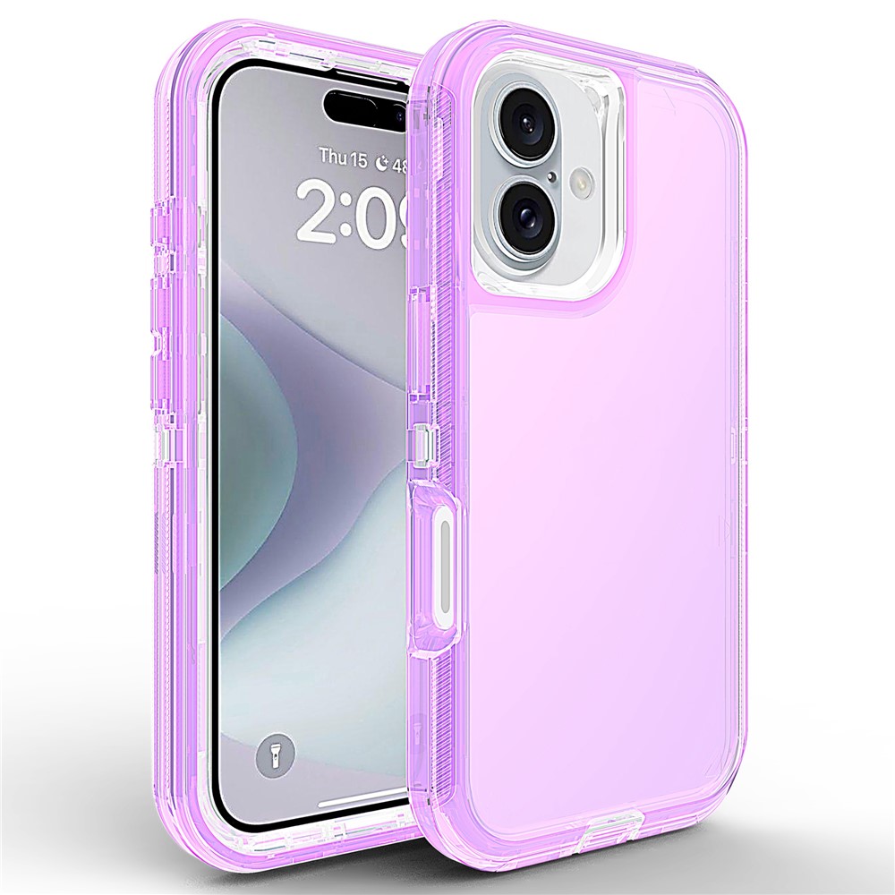 For iPhone 16 Plus Case 3 in 1 Detachable Shockproof TPU + PC Phone Back Cover - Transparent Purple