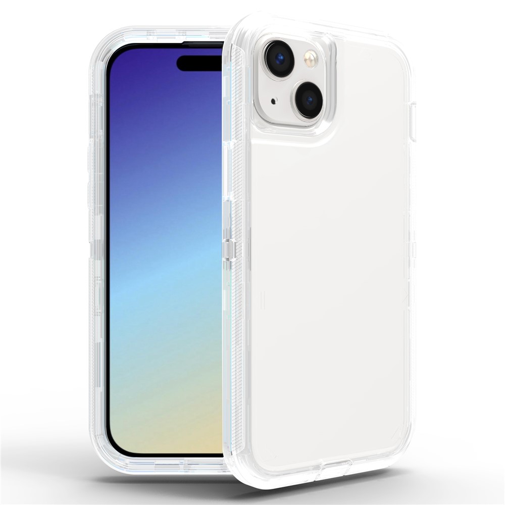 For iPhone 15 Case 3 in 1 Detachable Shockproof TPU + PC Phone Back Cover - Transparent