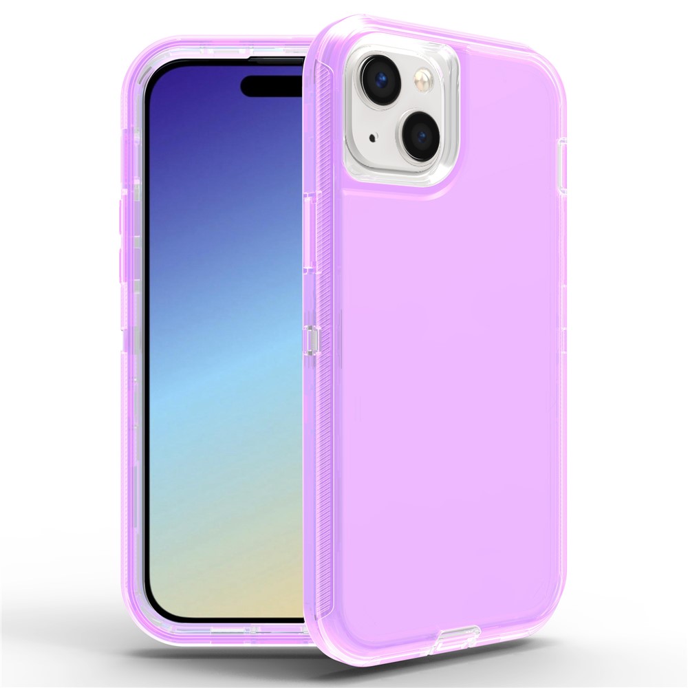 For iPhone 15 Case 3 in 1 Detachable Shockproof TPU + PC Phone Back Cover - Transparent Purple