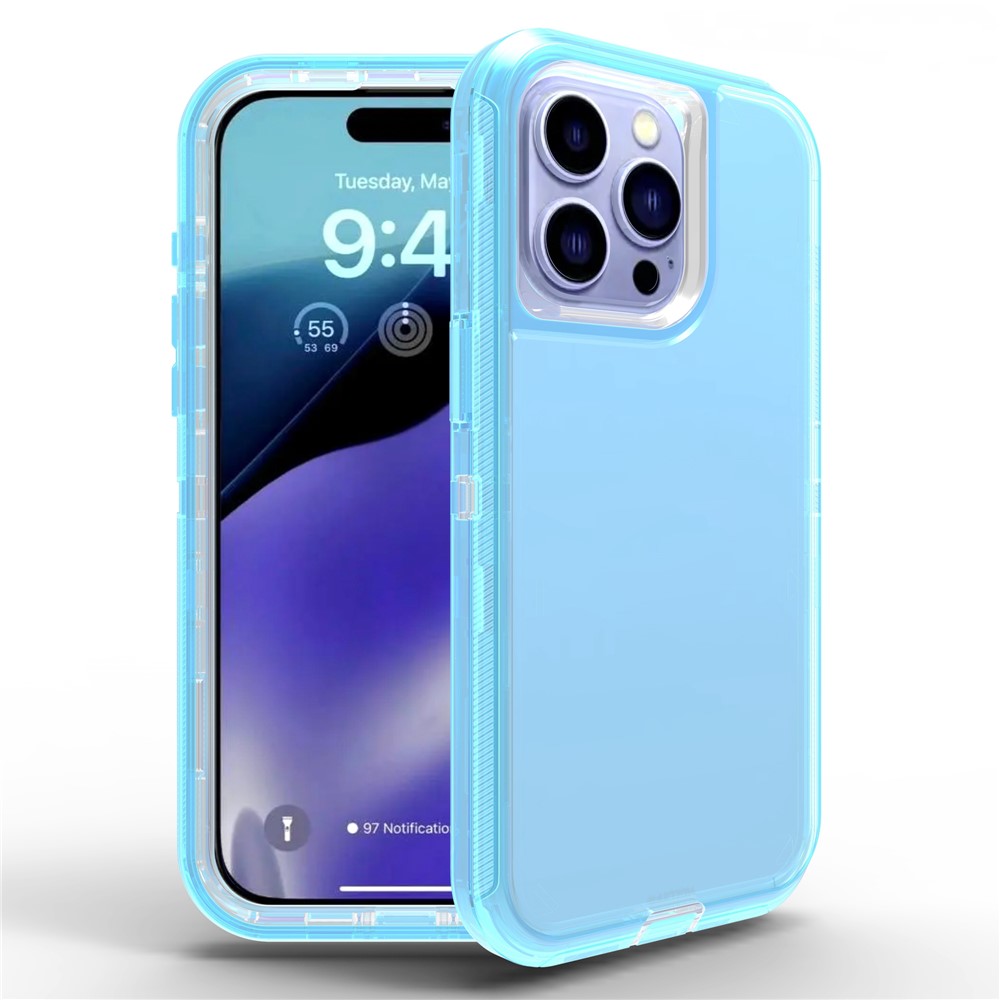 For iPhone 15 Pro Max Case 3 in 1 Detachable Shockproof TPU + PC Phone Back Cover - Transparent Blue