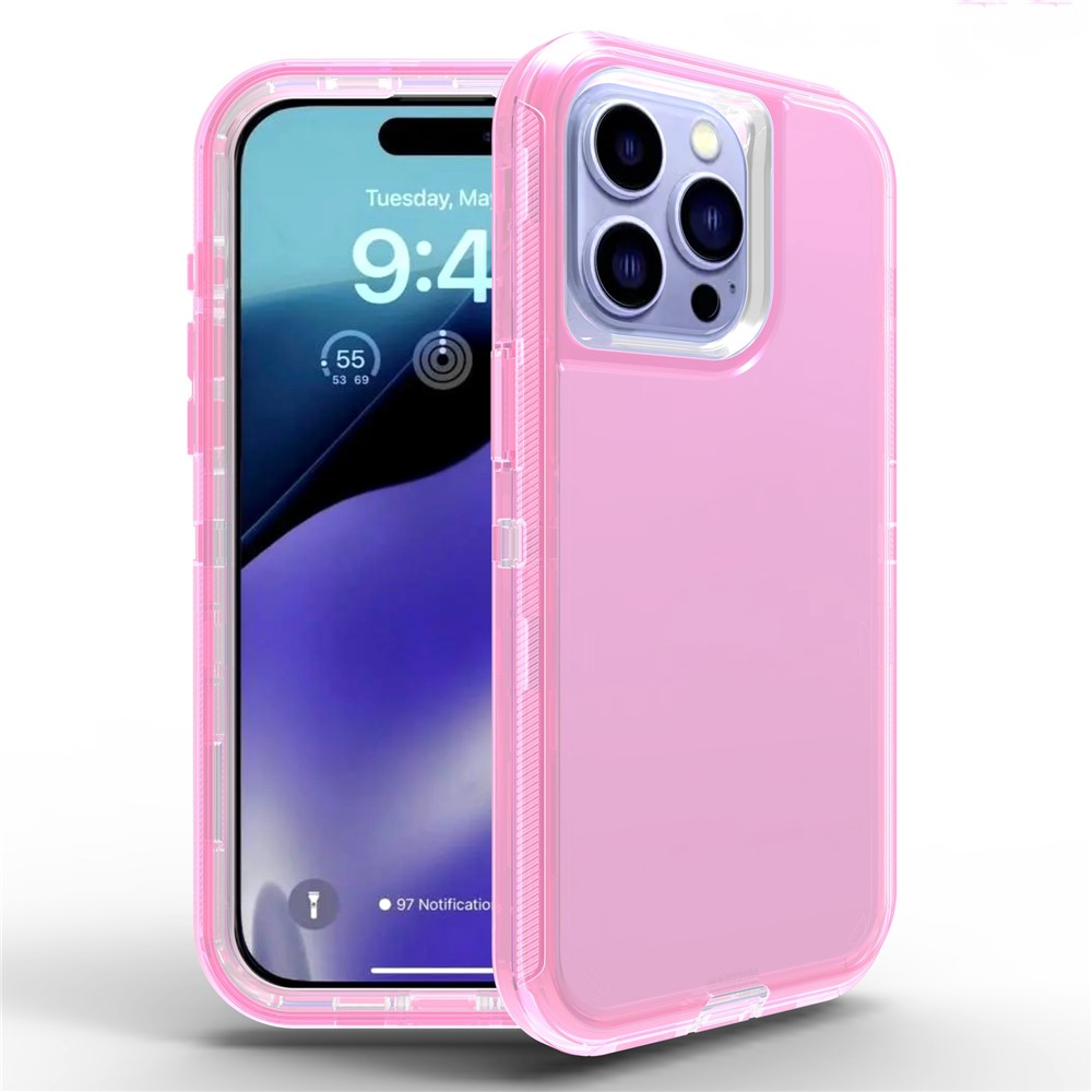 For iPhone 15 Pro Max Case 3 in 1 Detachable Shockproof TPU + PC Phone Back Cover - Transparent Red