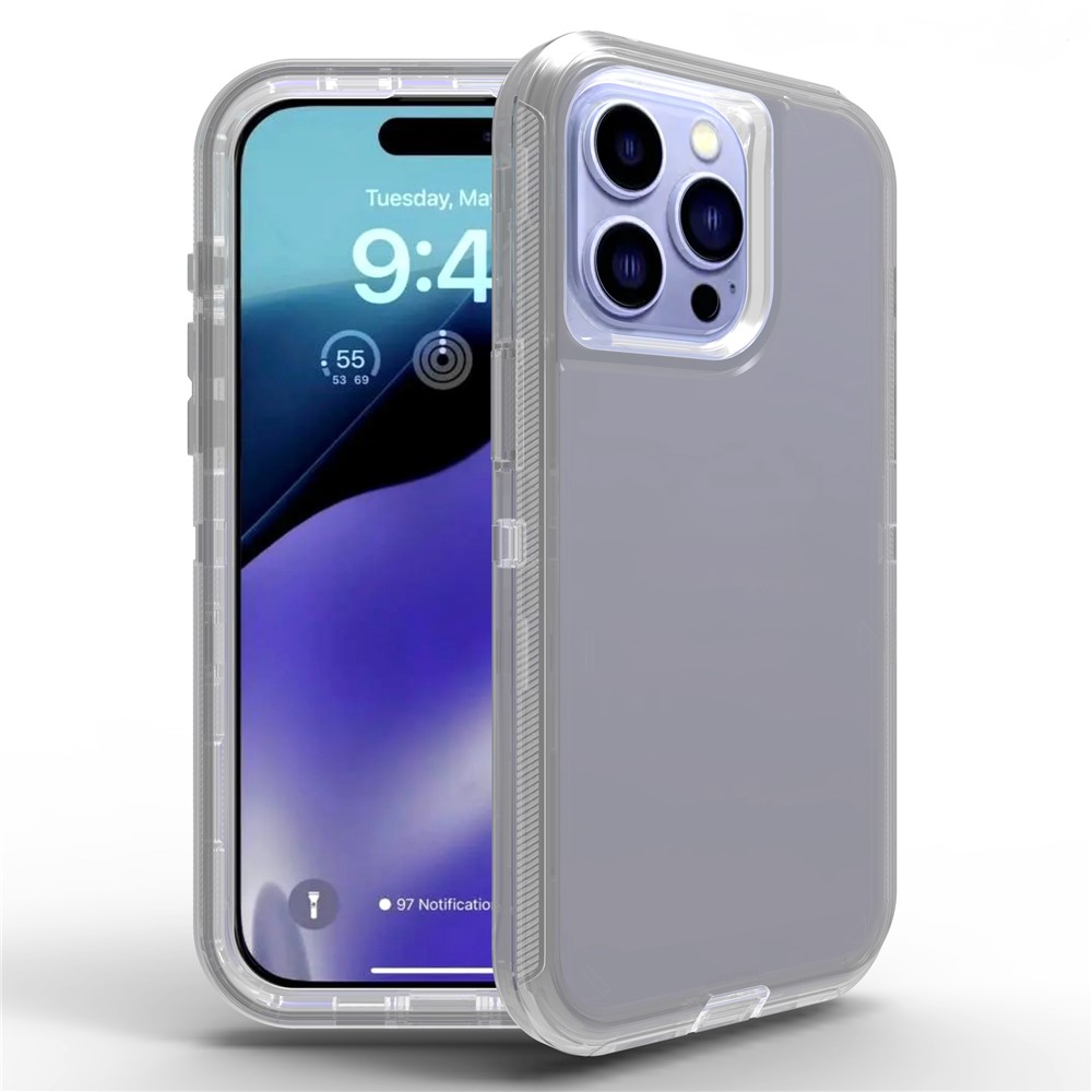For iPhone 15 Pro Max Case 3 in 1 Detachable Shockproof TPU + PC Phone Back Cover - Transparent Grey