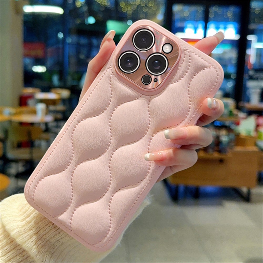 For iPhone 14 Pro Case Creative Chic Gourd Texture Leather + TPU Phone Cover - Pink