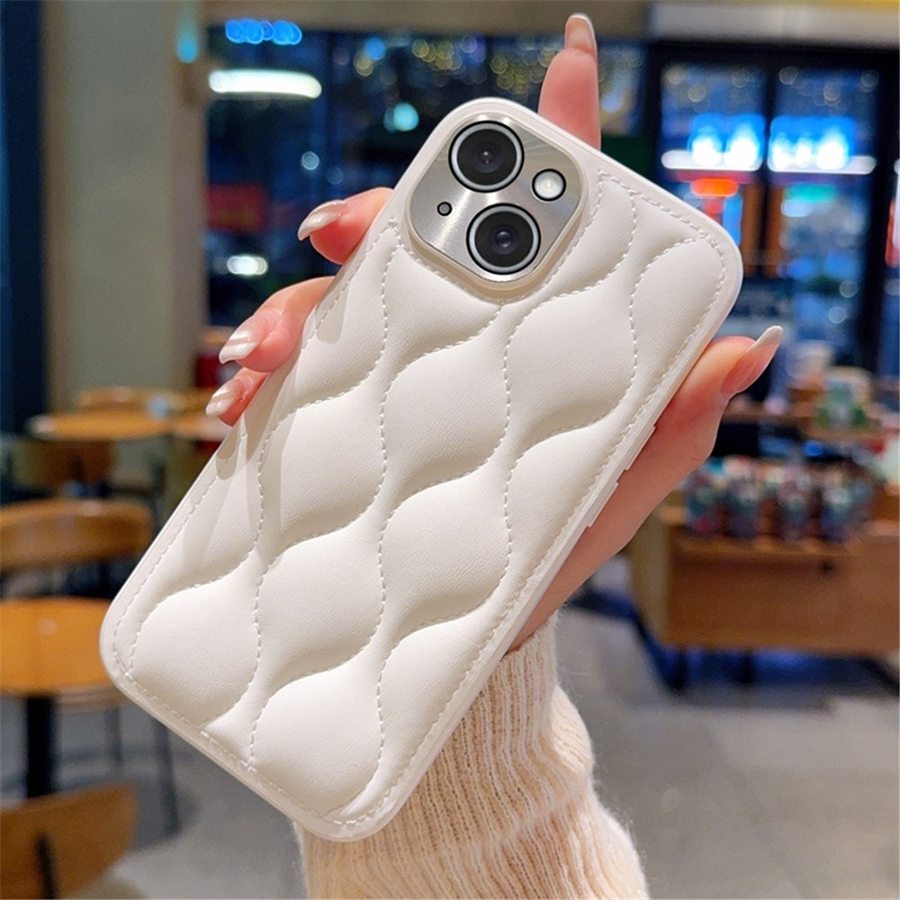 For iPhone 15 Case Creative Chic Gourd Texture Leather + TPU Phone Cover - White