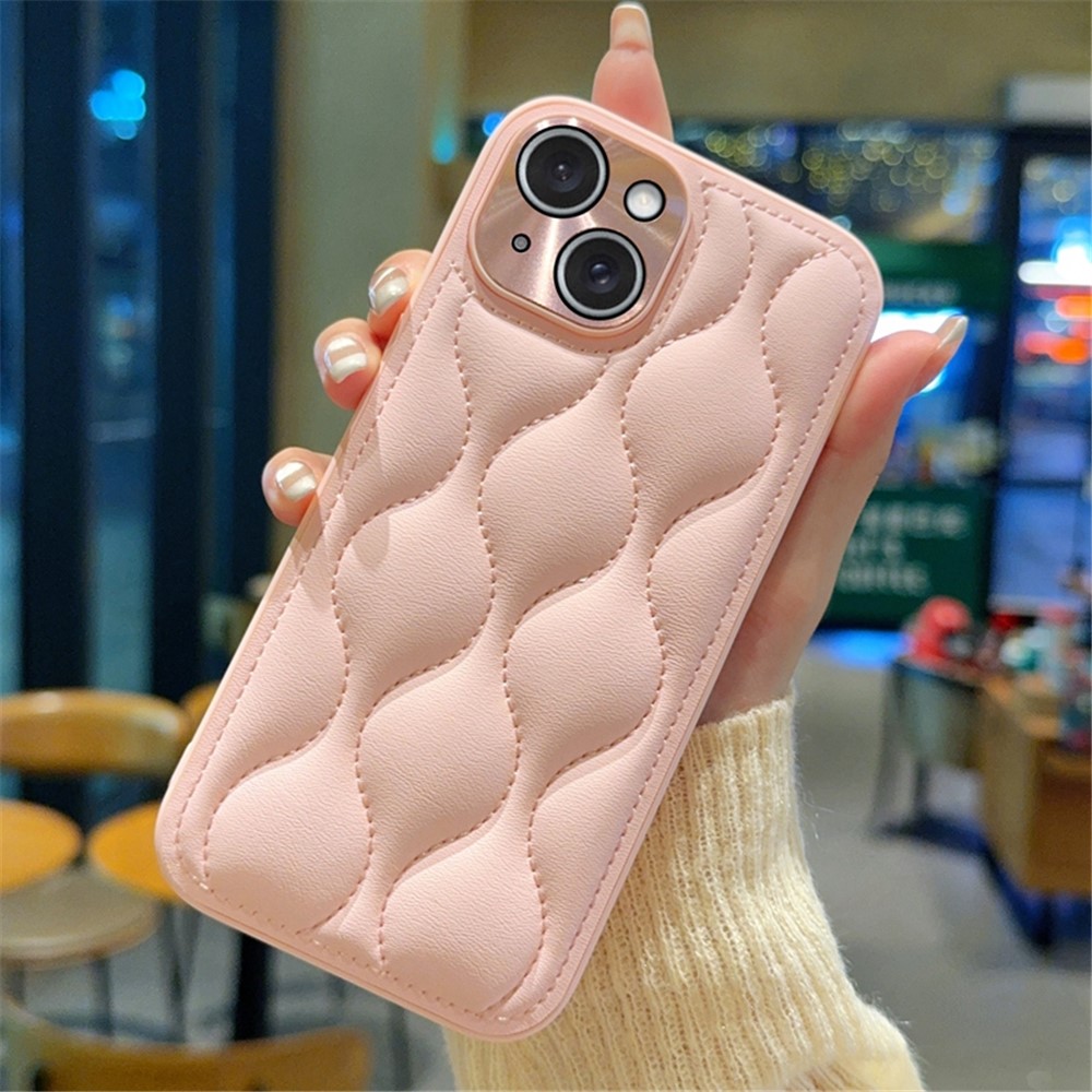 For iPhone 15 Case Creative Chic Gourd Texture Leather + TPU Phone Cover - Pink