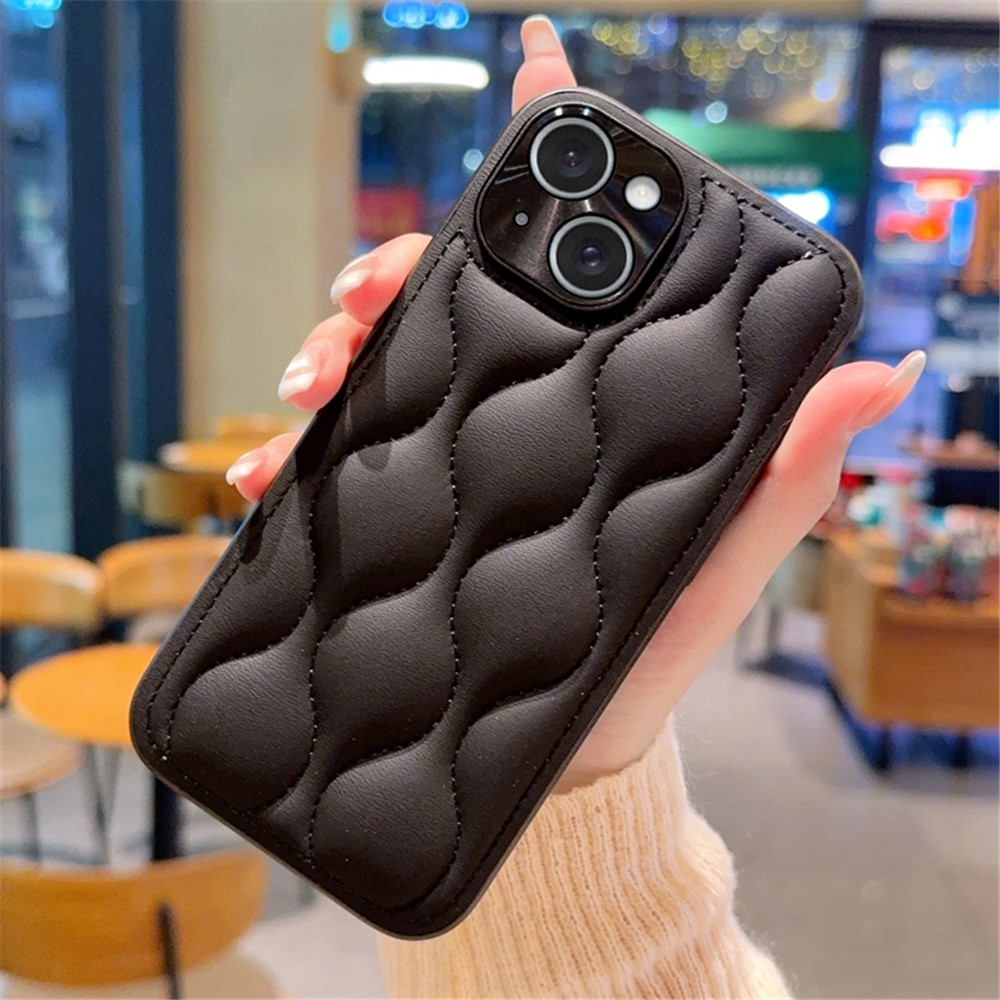For iPhone 15 Case Creative Chic Gourd Texture Leather + TPU Phone Cover - Black