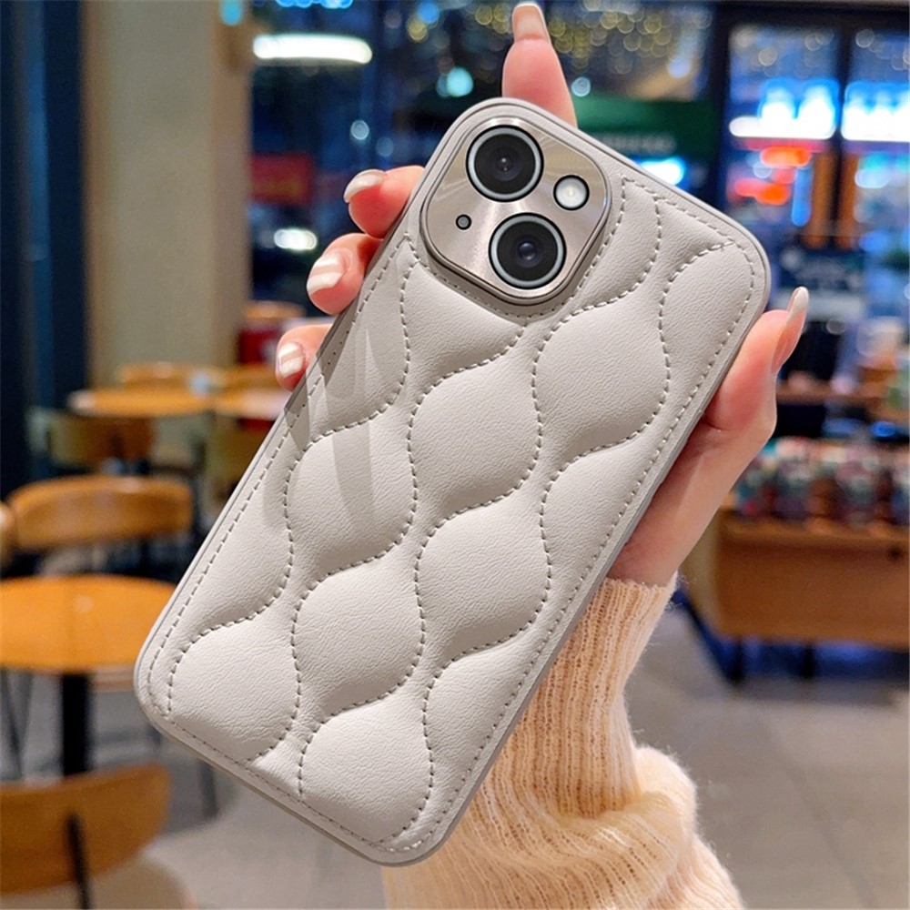 For iPhone 15 Case Creative Chic Gourd Texture Leather + TPU Phone Cover - Grey