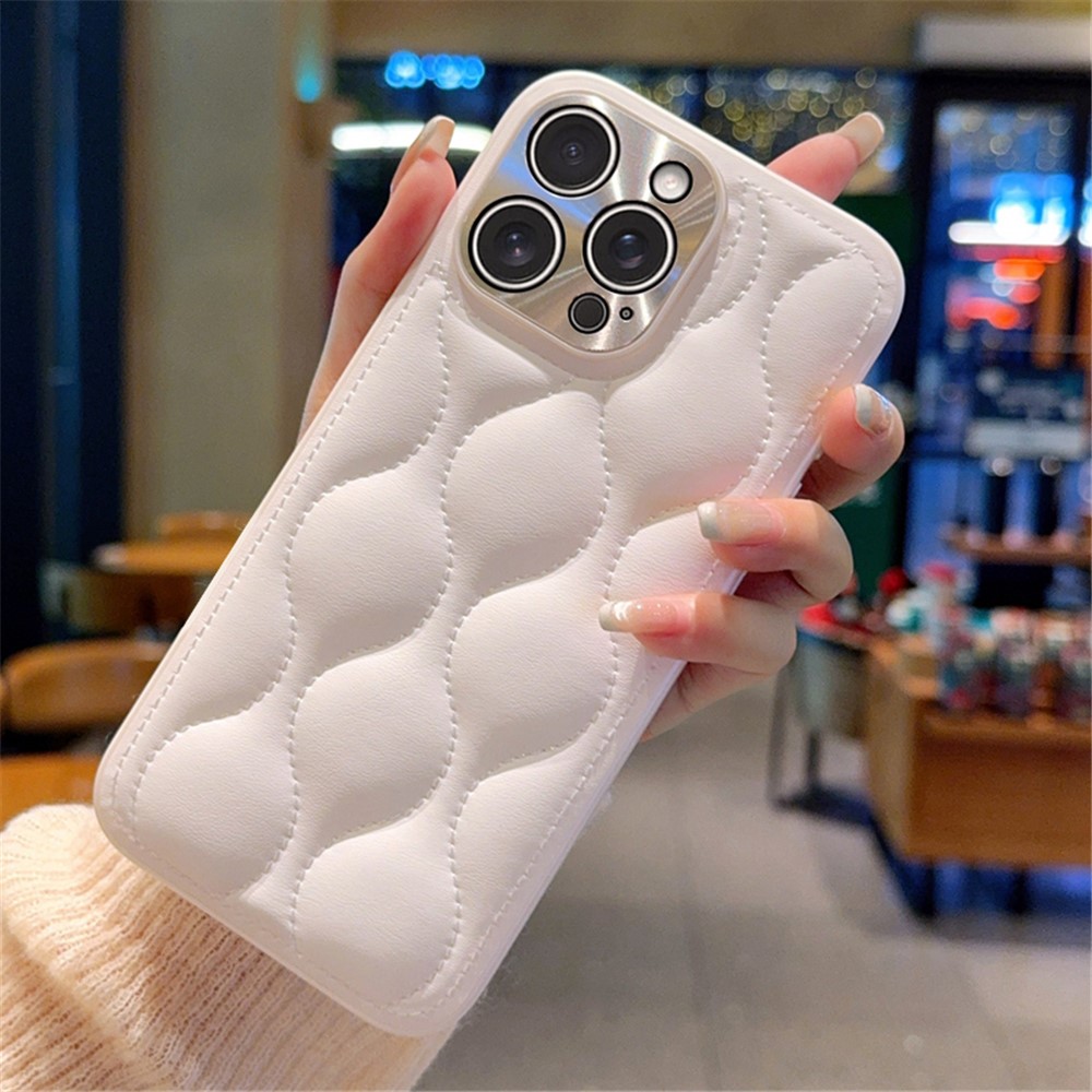 For iPhone 15 Pro Case Creative Chic Gourd Texture Leather + TPU Phone Cover - White