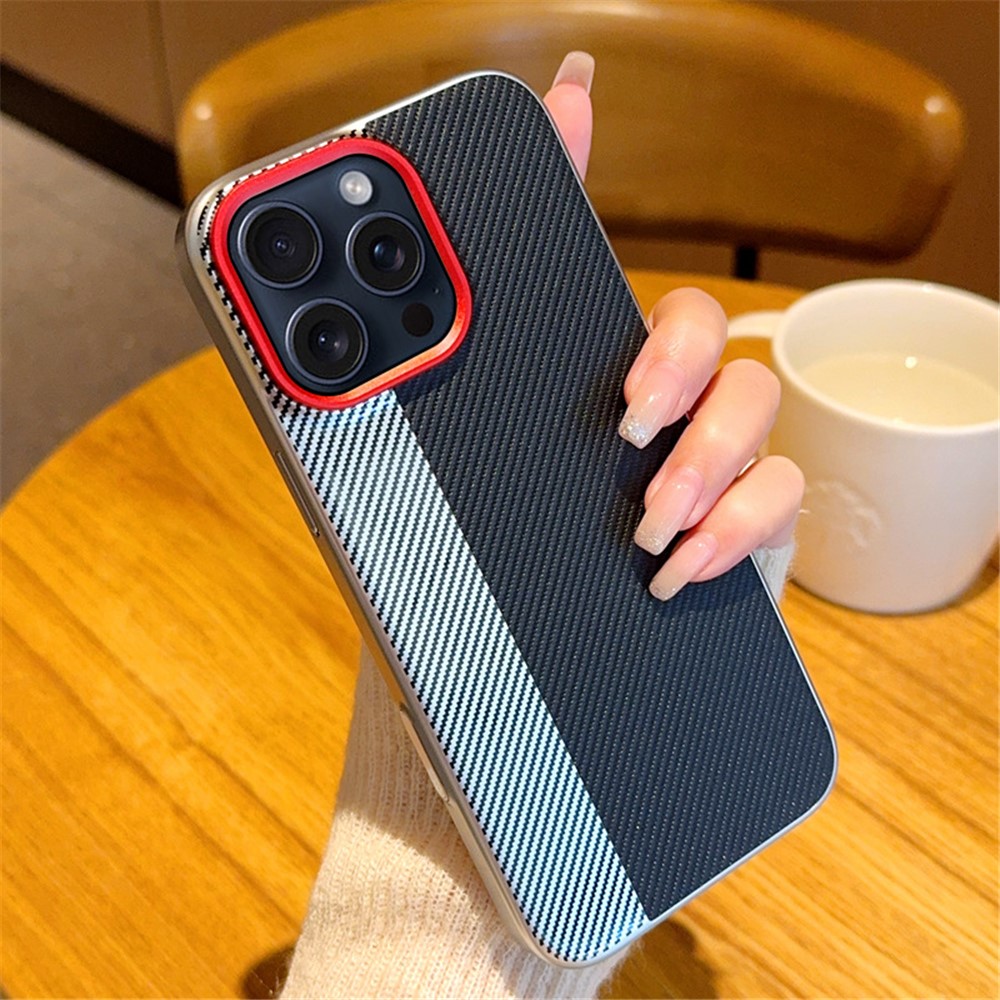 For iPhone 14 Pro Max Case Camera-Style Carbon Fiber Texture Leather + PC Phone Cover