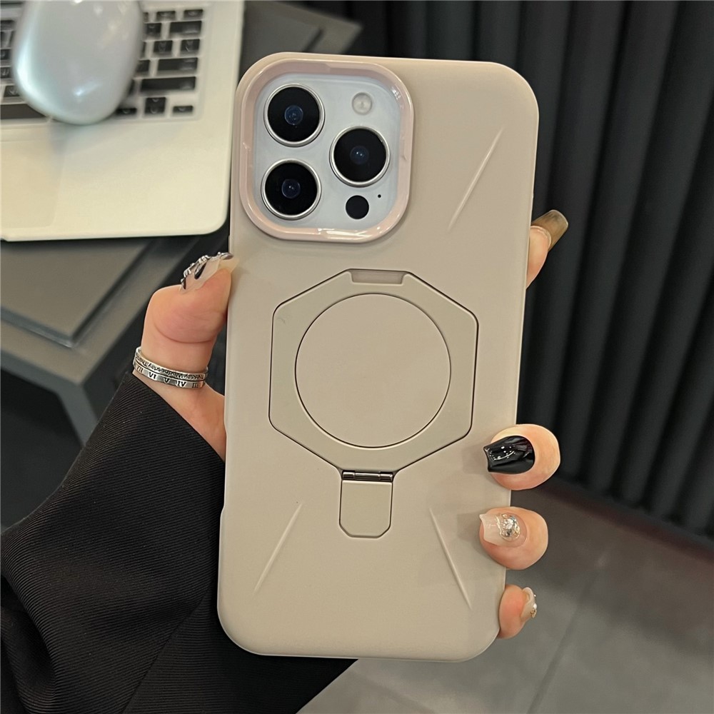 For iPhone 15 Pro Max Magnetic Case TPU + PC Rhombus Kickstand Phone Back Cover - Beige