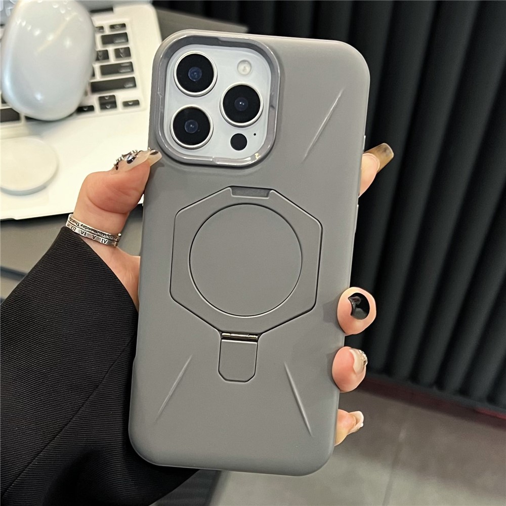 For iPhone 15 Pro Max Magnetic Case TPU + PC Rhombus Kickstand Phone Back Cover - Grey