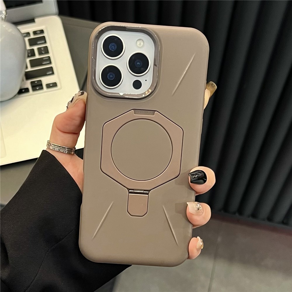 For iPhone 15 Pro Max Magnetic Case TPU + PC Rhombus Kickstand Phone Back Cover - Brown