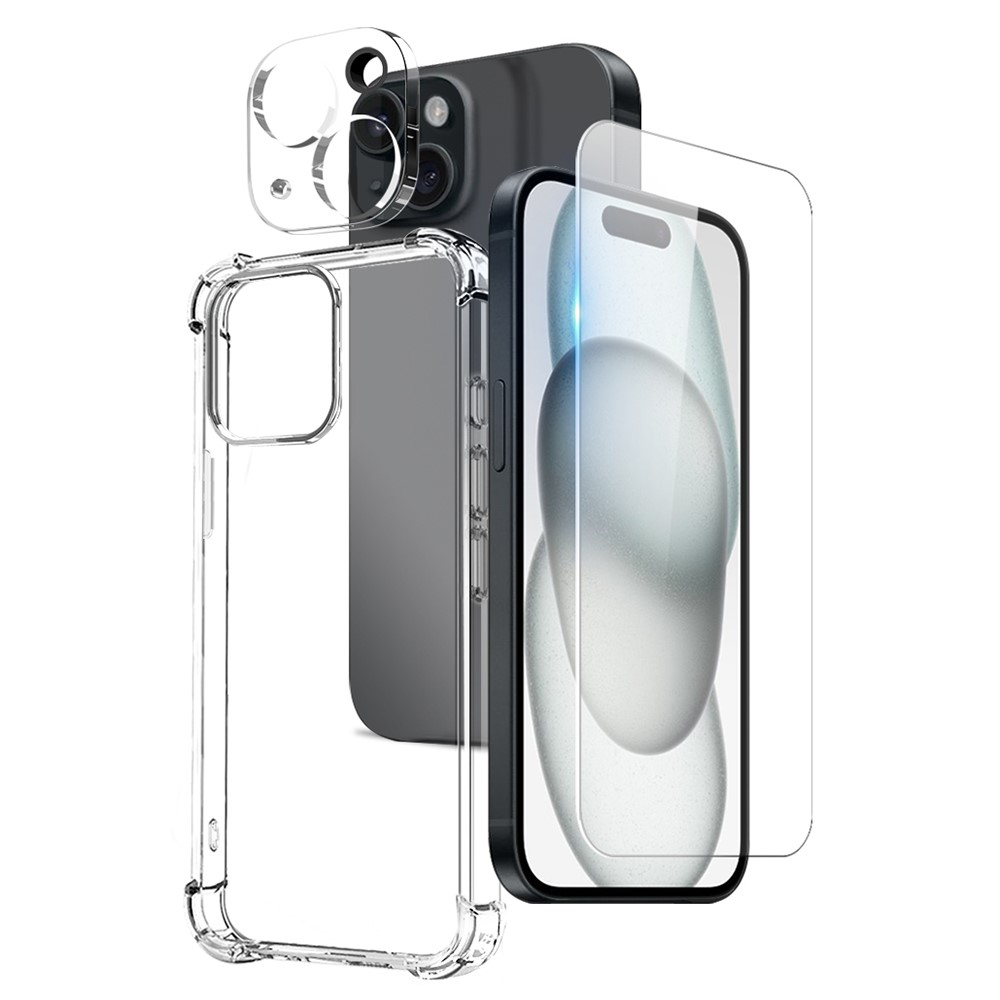 NORTHJO For iPhone 15 Plus Clear Case Shockproof TPU Cover with Tempered Glass and Camera Lens Film