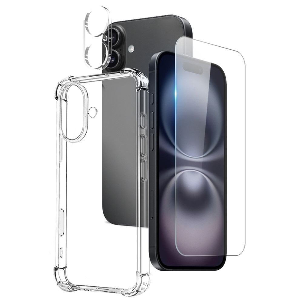 NORTHJO For iPhone 16 Plus Clear Case Shockproof TPU Cover with Tempered Glass and Camera Lens Film
