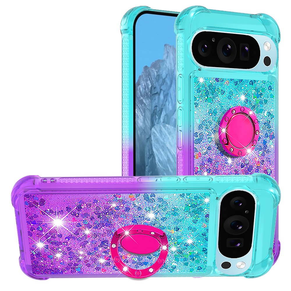For Google Pixel 10 Pro / 10 TPU Case with Kickstand Gradiant Quicksand Shockproof Cover - Sky Blue+Purple
