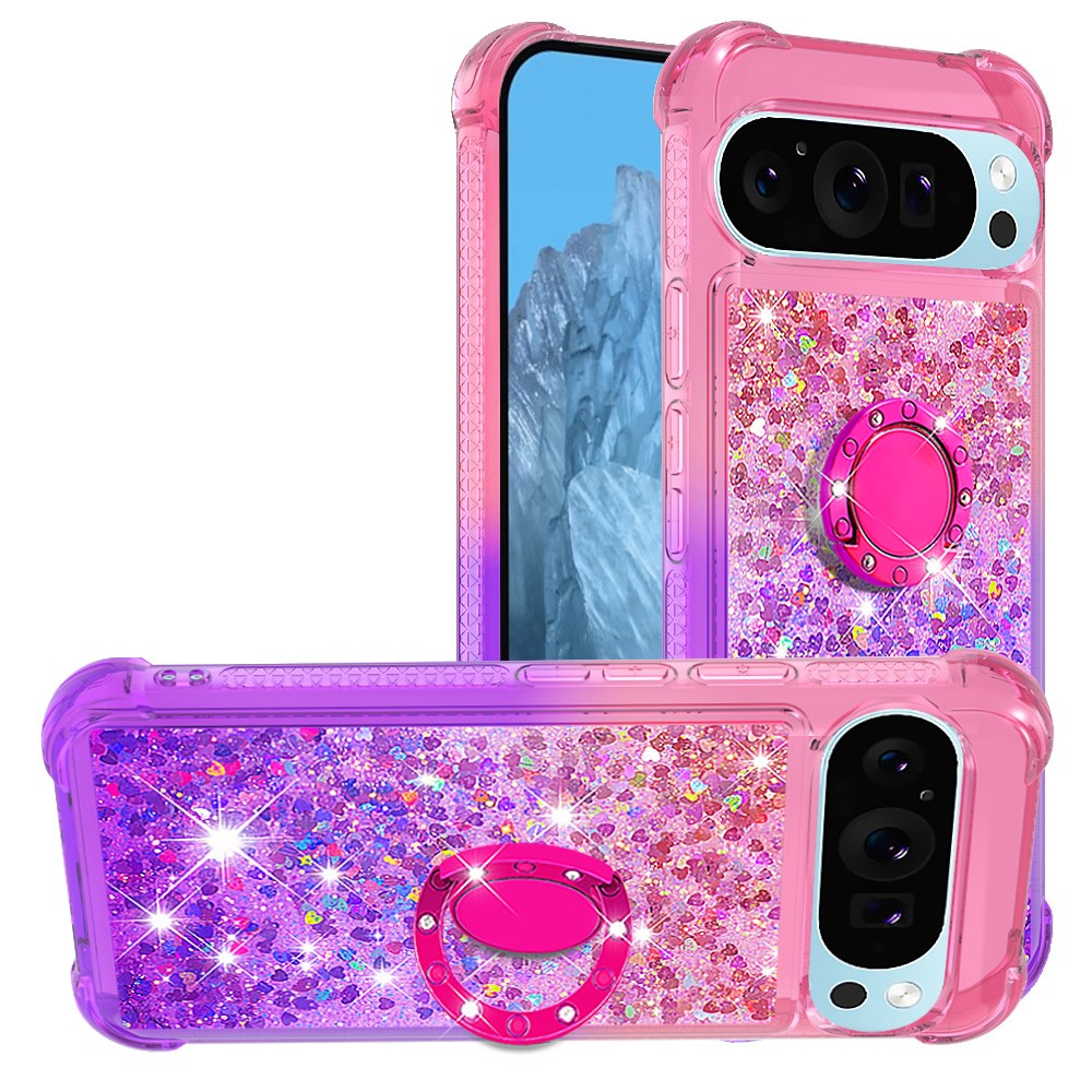 For Google Pixel 10 Pro / 10 TPU Case with Kickstand Gradiant Quicksand Shockproof Cover - Pink+Purple