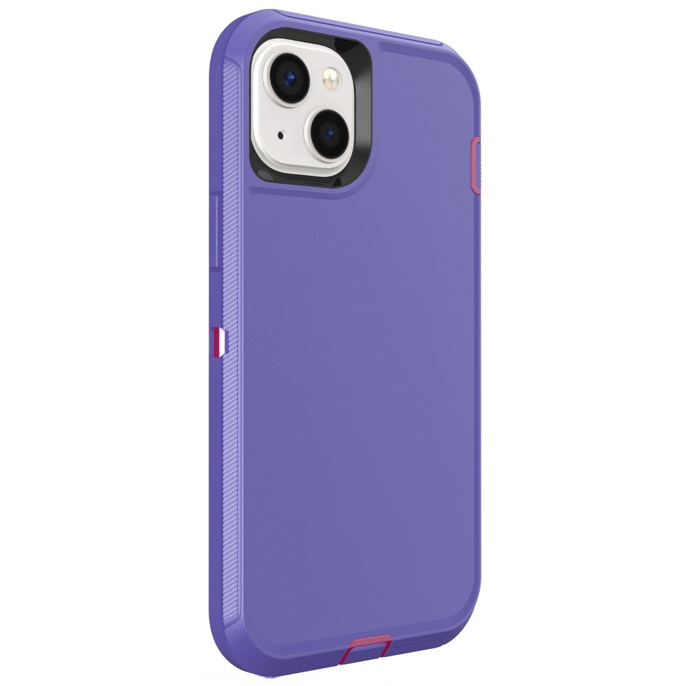 For iPhone 15 Case 3 in 1 Detachable Shockproof Anti Slip TPU + PC Phone Back Cover - Rose  /  Purple