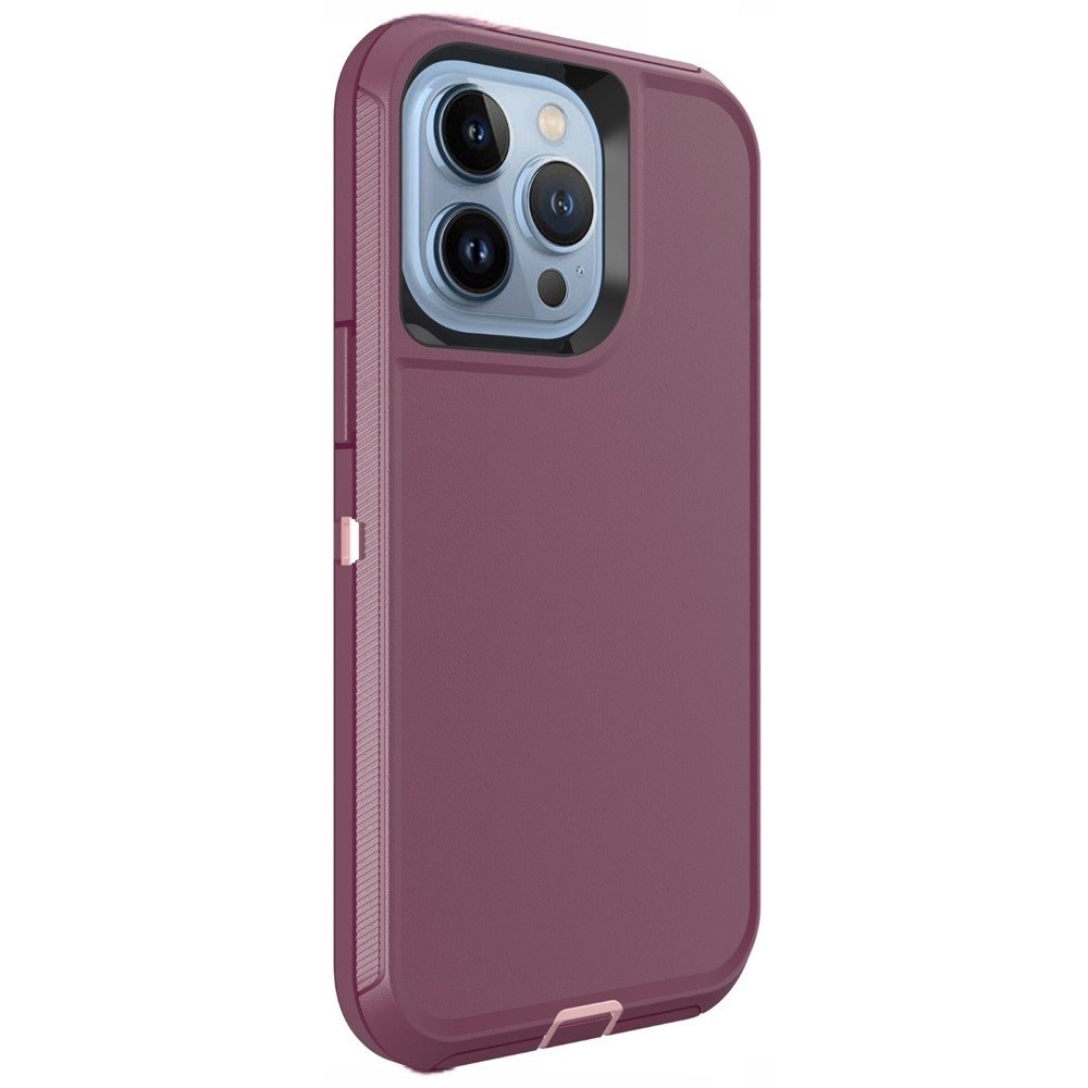 For iPhone 15 Pro Max Case 3 in 1 Detachable Shockproof Anti Slip TPU + PC Phone Back Cover - Pink / Purple Red