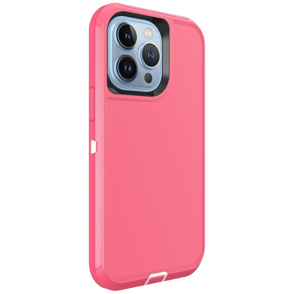For iPhone 15 Pro Max Case 3 in 1 Detachable Shockproof Anti Slip TPU + PC Phone Back Cover - White / Rose