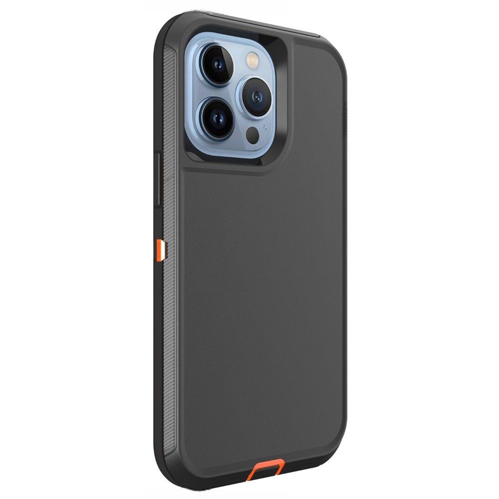 For iPhone 15 Pro Max Case 3 in 1 Detachable Shockproof Anti Slip TPU + PC Phone Back Cover - Orange / Black