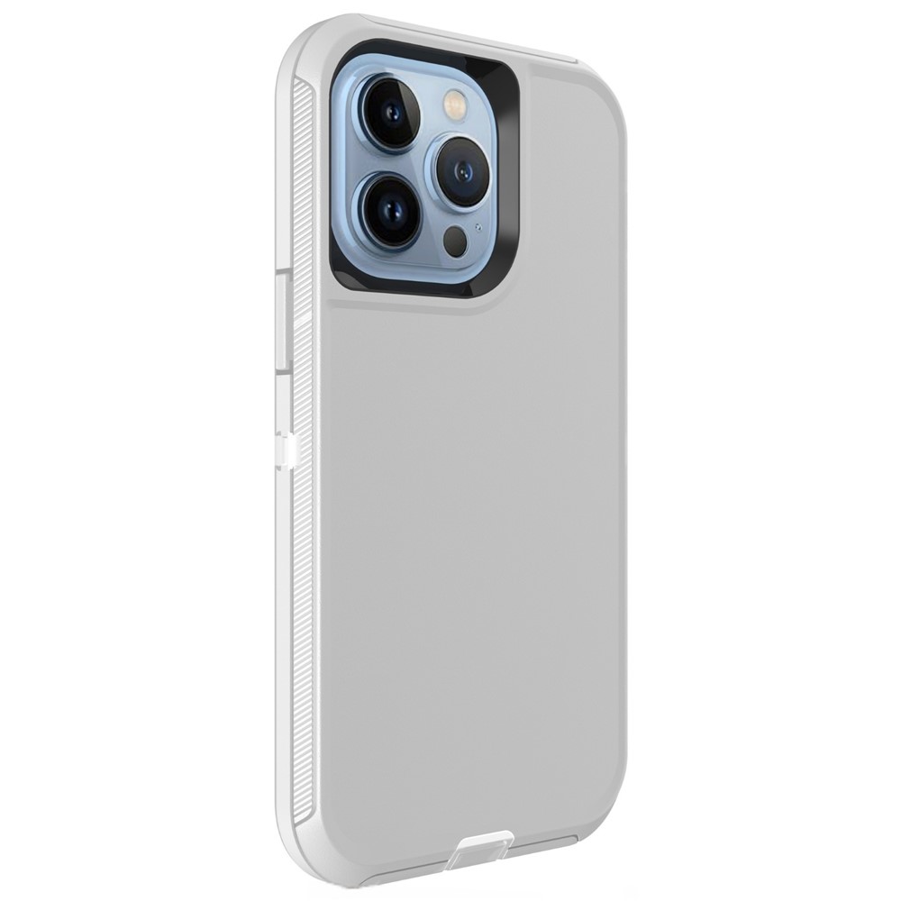 For iPhone 15 Pro Max Case 3 in 1 Detachable Shockproof Anti Slip TPU + PC Phone Back Cover - White / Grey