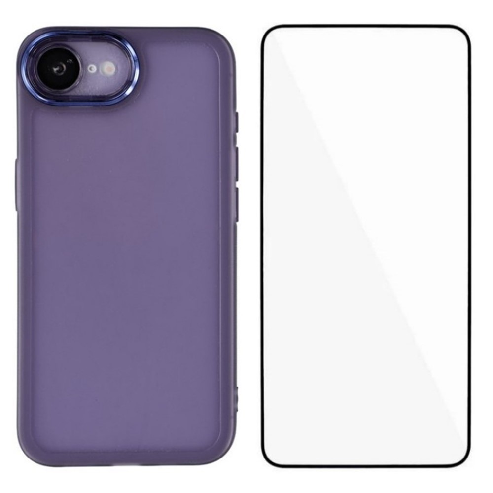 For iPhone 16e TPU Case WANLONFENG DKSM Series Electroplated Frame Back Cover with Tempered Glass - Purple