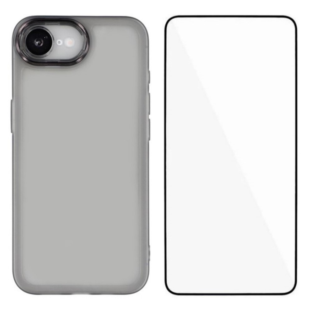 For iPhone 16e TPU Case WANLONFENG DKSM Series Electroplated Frame Back Cover with Tempered Glass - Black