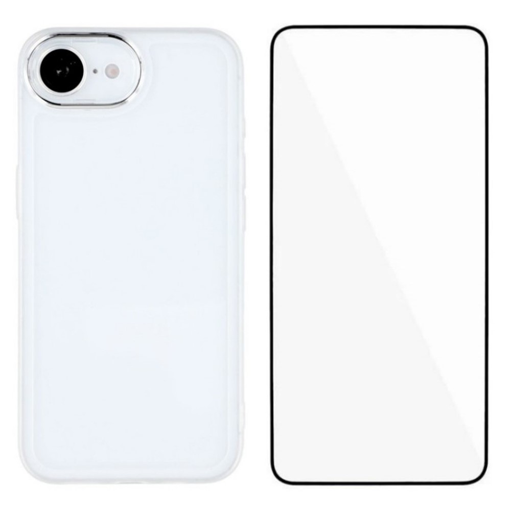 For iPhone 16e TPU Case WANLONFENG DKSM Series Electroplated Frame Back Cover with Tempered Glass - White