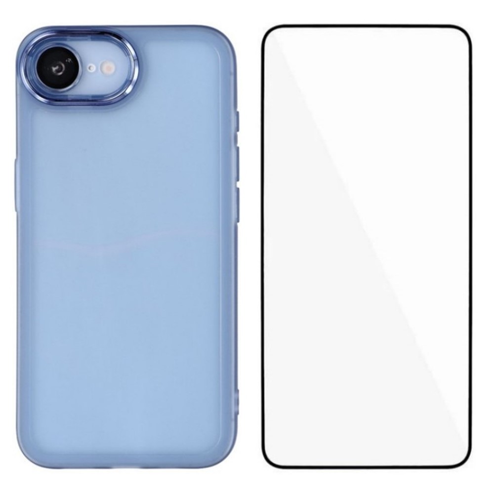 For iPhone 16e TPU Case WANLONFENG DKSM Series Electroplated Frame Back Cover with Tempered Glass - Blue