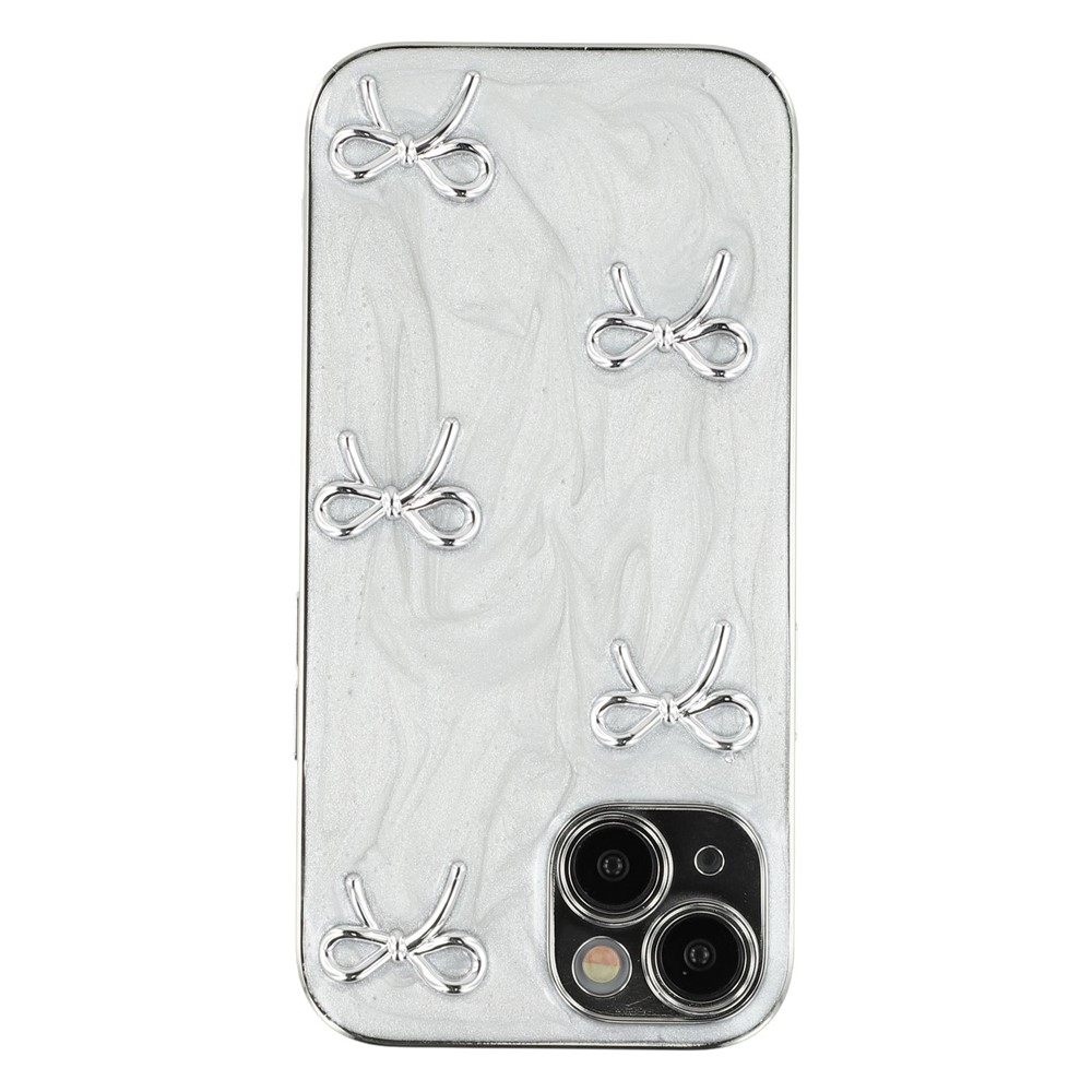 For iPhone 13 Case Electroplated Epoxy Metal Decor TPU + Acrylic Phone Cover Precise Cutouts - Five Bows