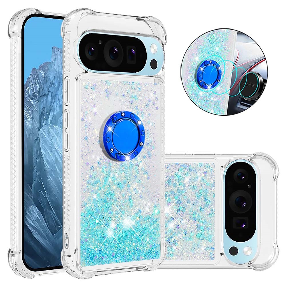 For Google Pixel 10 Pro XL TPU Case with Kickstand Quicksand Shockproof Cover - Blue / Pentagram
