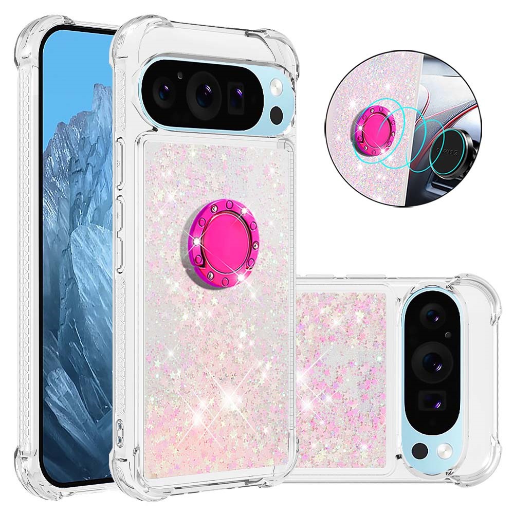 For Google Pixel 10 Pro XL TPU Case with Kickstand Quicksand Shockproof Cover - Pink / Pentagram