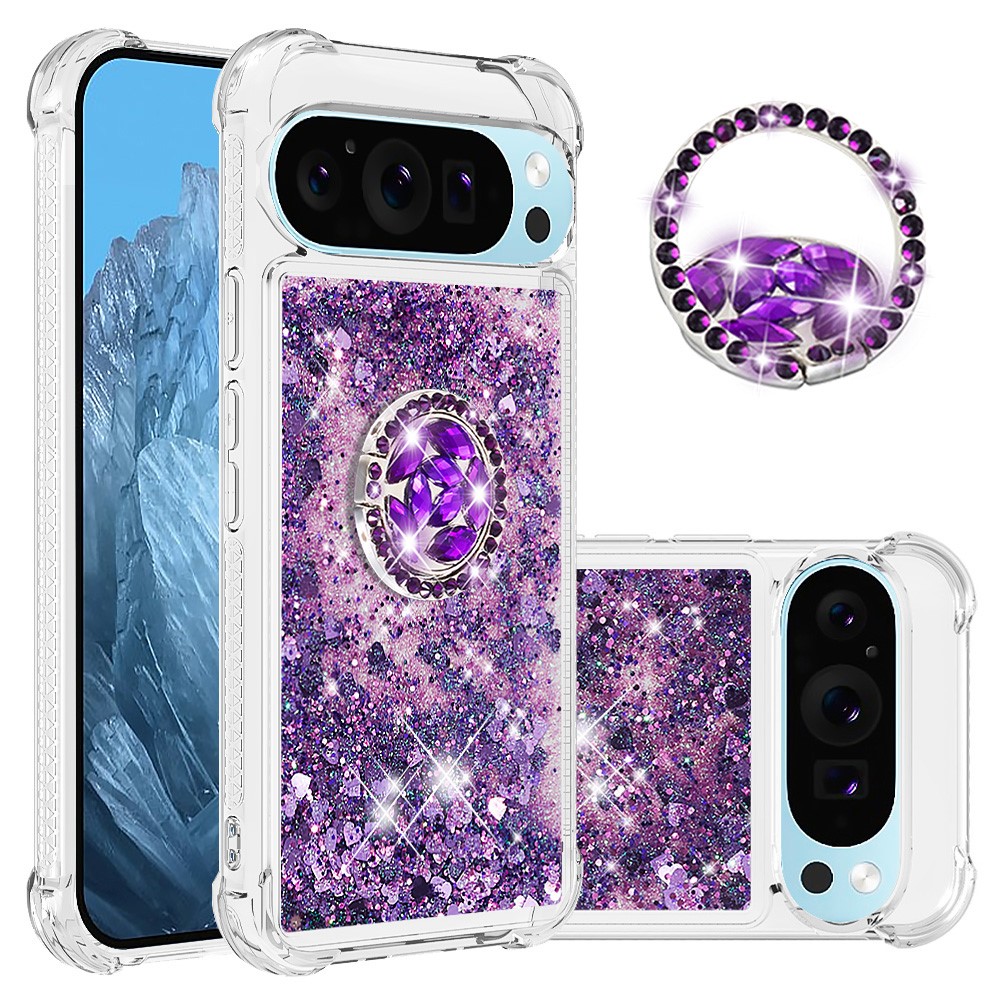 For Google Pixel 10 Pro / 10 TPU Case with Kickstand Quicksand Shockproof Cover - Dark Purple / Heart