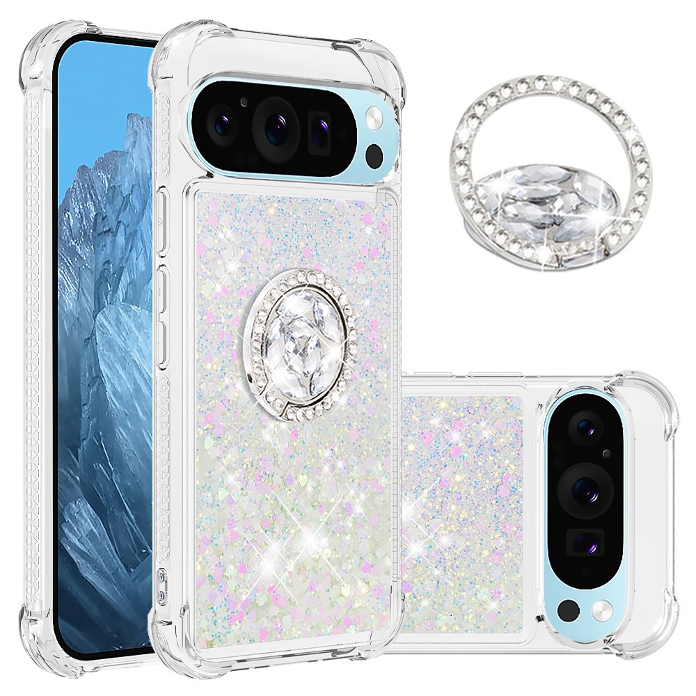 For Google Pixel 10 Pro / 10 TPU Case with Kickstand Quicksand Shockproof Cover - Laser / Hearts