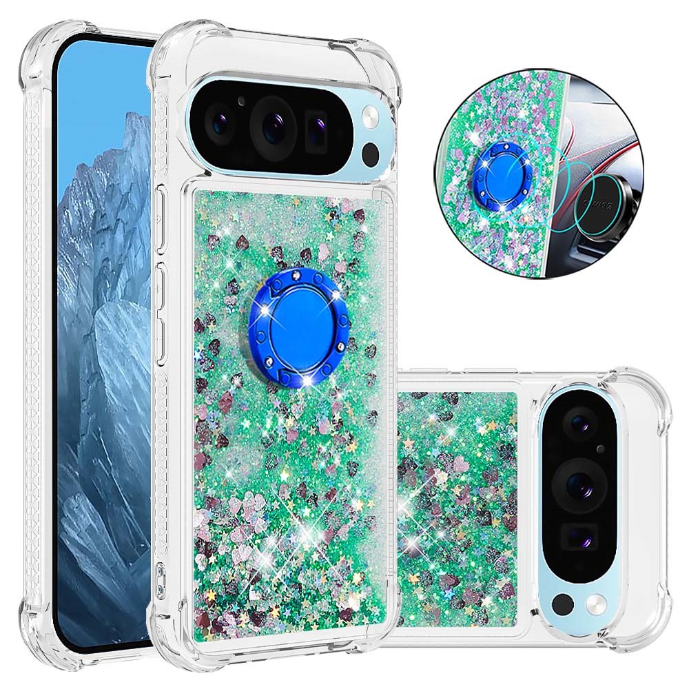 For Google Pixel 10 Pro / 10 TPU Case with Kickstand Quicksand Shockproof Cover - Green / Hearts