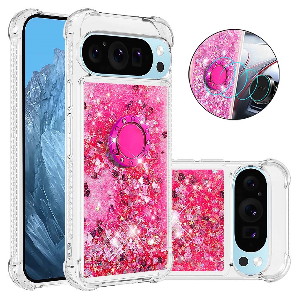 For Google Pixel 10 Pro / 10 TPU Case with Kickstand Quicksand Shockproof Cover - Pink / Hearts