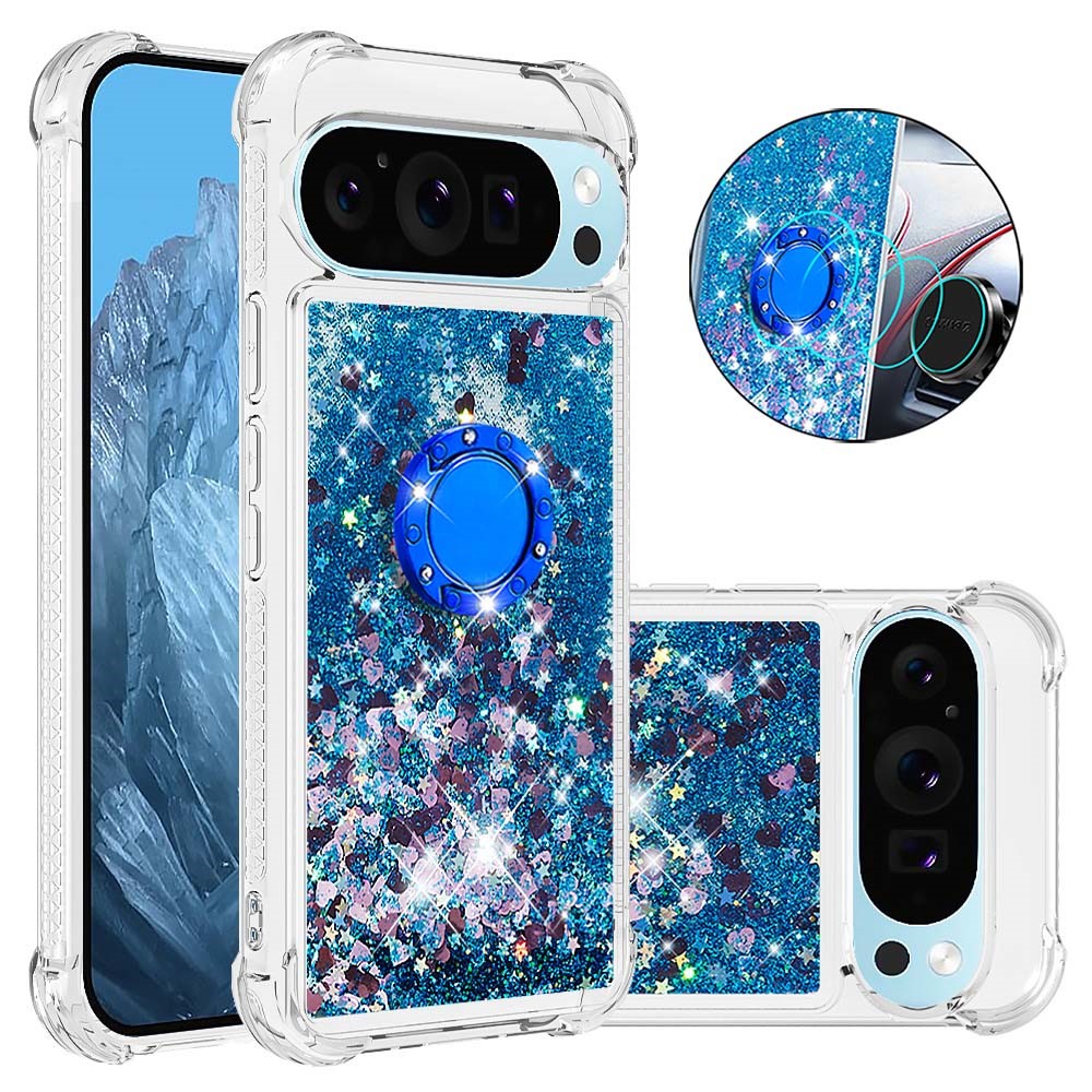 For Google Pixel 10 Pro / 10 TPU Case with Kickstand Quicksand Shockproof Cover - Blue / Hearts