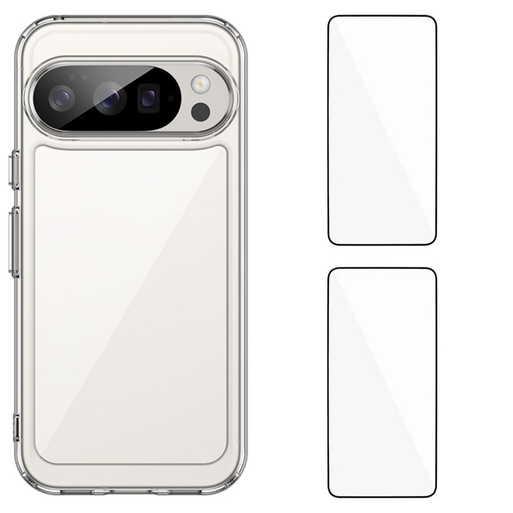 For Google Pixel 10 Pro Clear Phone Case WANLONFENG MF2 Series TPU Acrylic Cover with 2Pcs Tempered Glass - Transparent