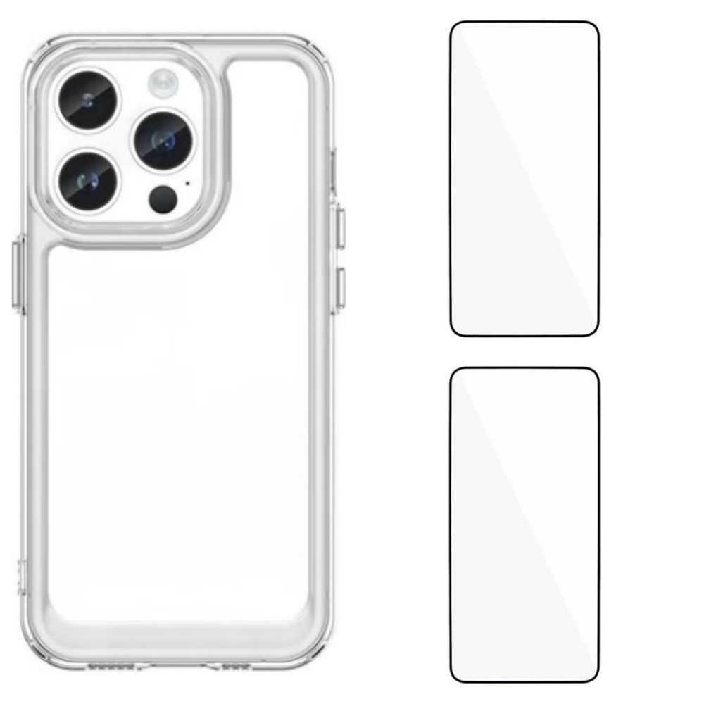 For iPhone 13 Pro 6.1 inch Clear Phone Case WANLONFENG MF2 Series TPU Acrylic Cover with 2Pcs Tempered Glass - Transparent