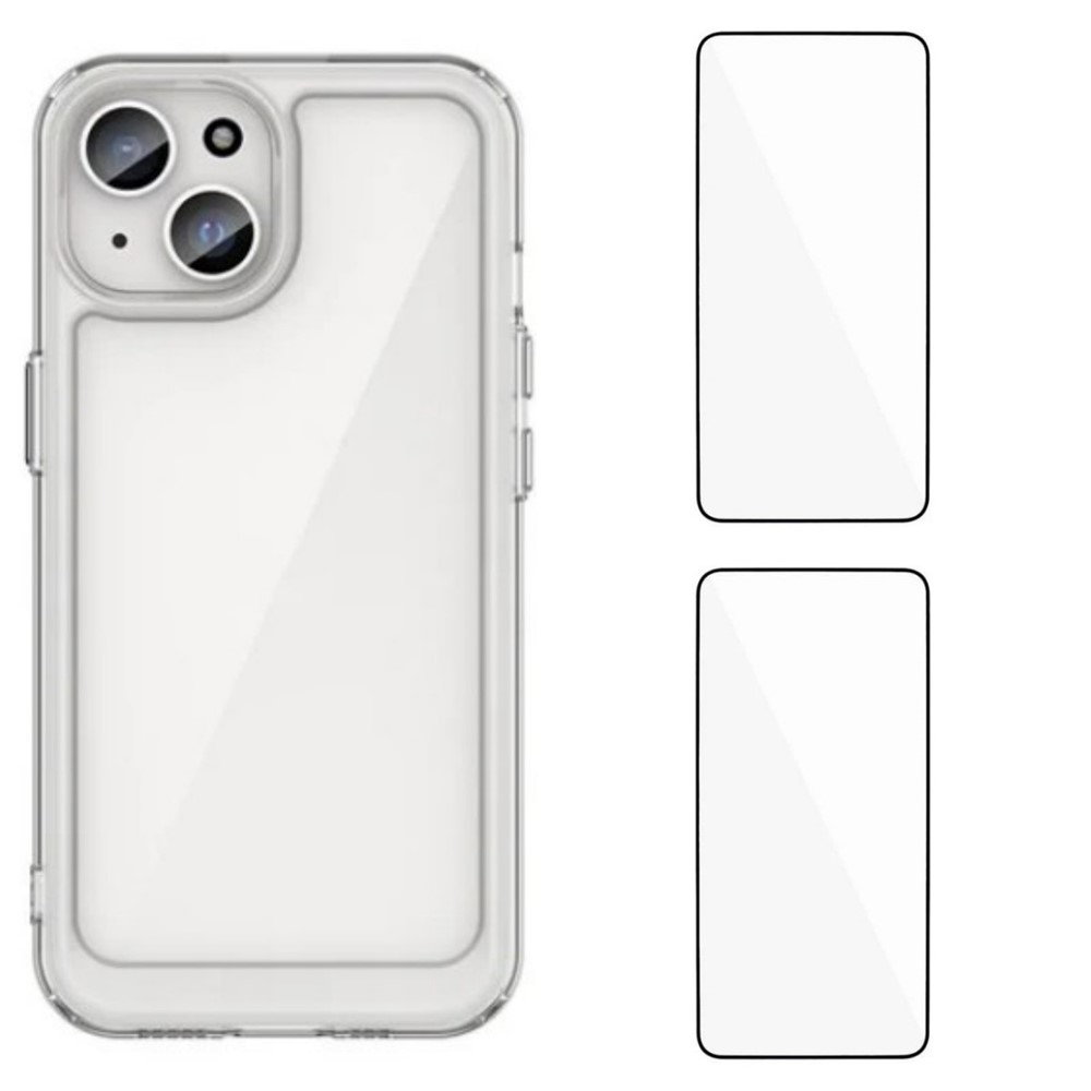 For iPhone 13 6.1 inch Clear Phone Case WANLONFENG MF2 Series TPU Acrylic Cover with 2Pcs Tempered Glass - Transparent