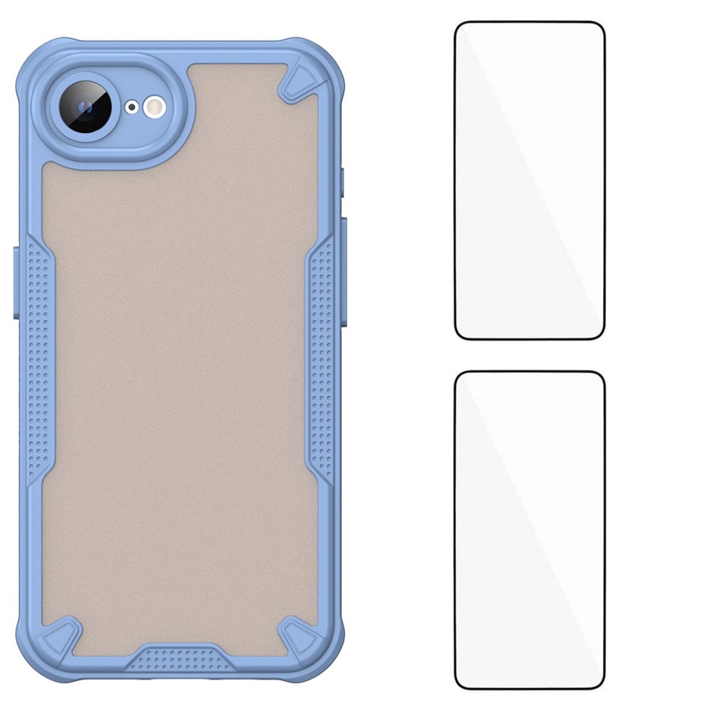 For iPhone 16e Back Cover WANLONFENG MFFJ2 Series TPU + Acrylic Phone Case with 2PCS Tempered Glass - Blue