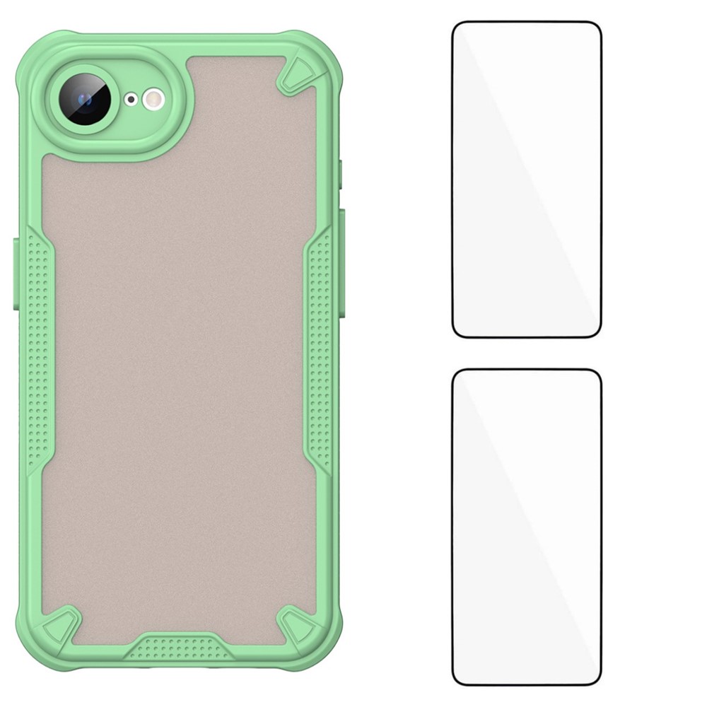 For iPhone 16e Back Cover WANLONFENG MFFJ2 Series TPU + Acrylic Phone Case with 2PCS Tempered Glass - Green