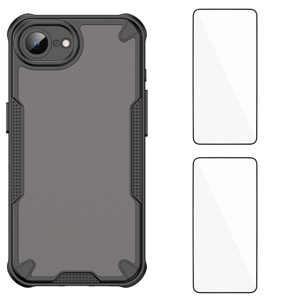 For iPhone 16e Back Cover WANLONFENG MFFJ2 Series TPU + Acrylic Phone Case with 2PCS Tempered Glass - Black