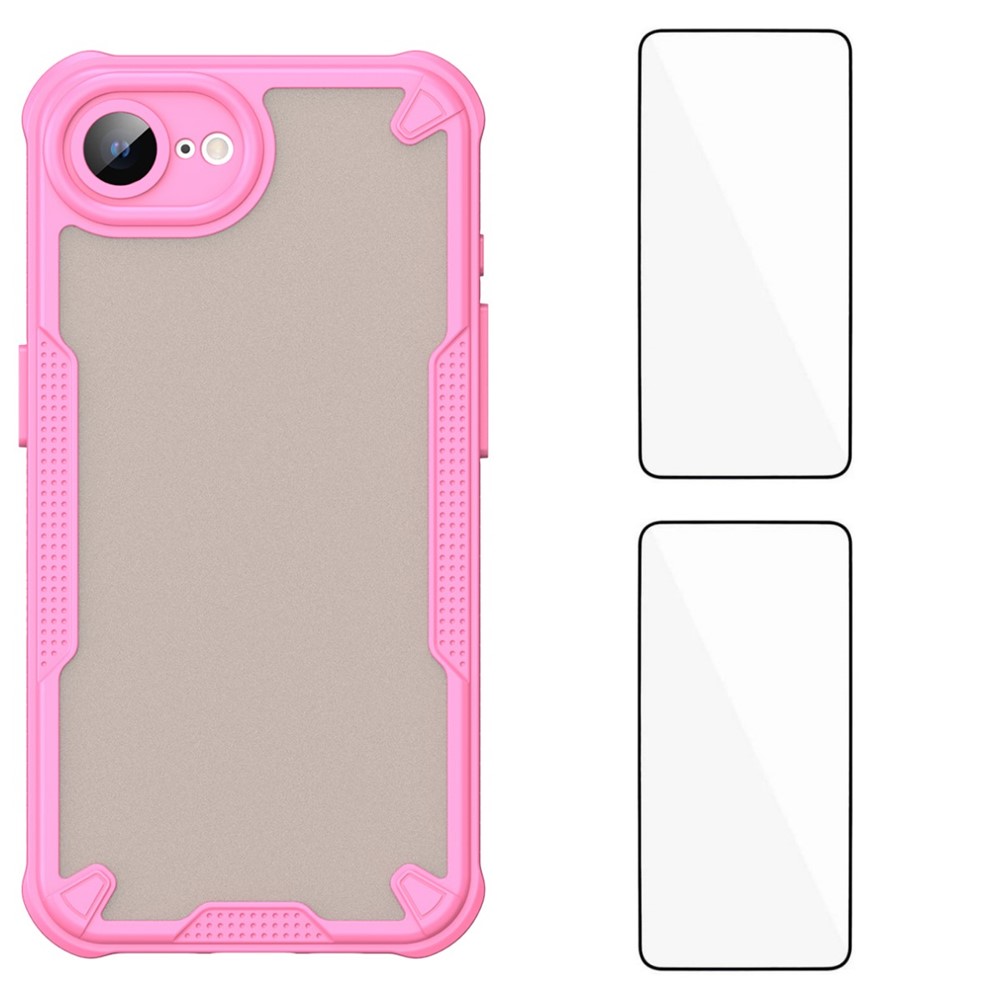 For iPhone 16e Back Cover WANLONFENG MFFJ2 Series TPU + Acrylic Phone Case with 2PCS Tempered Glass - Pink